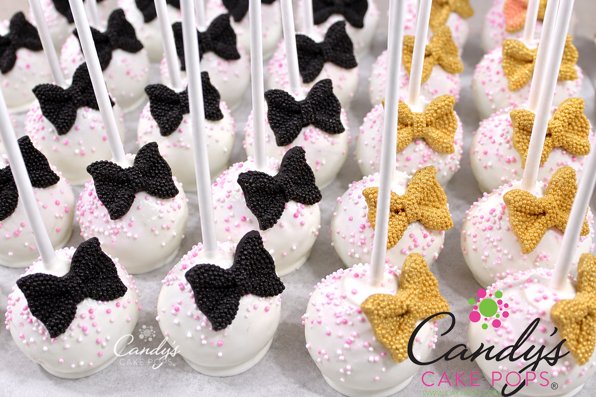 Black and Gold Bow Cake Pops with Pink nonpareils