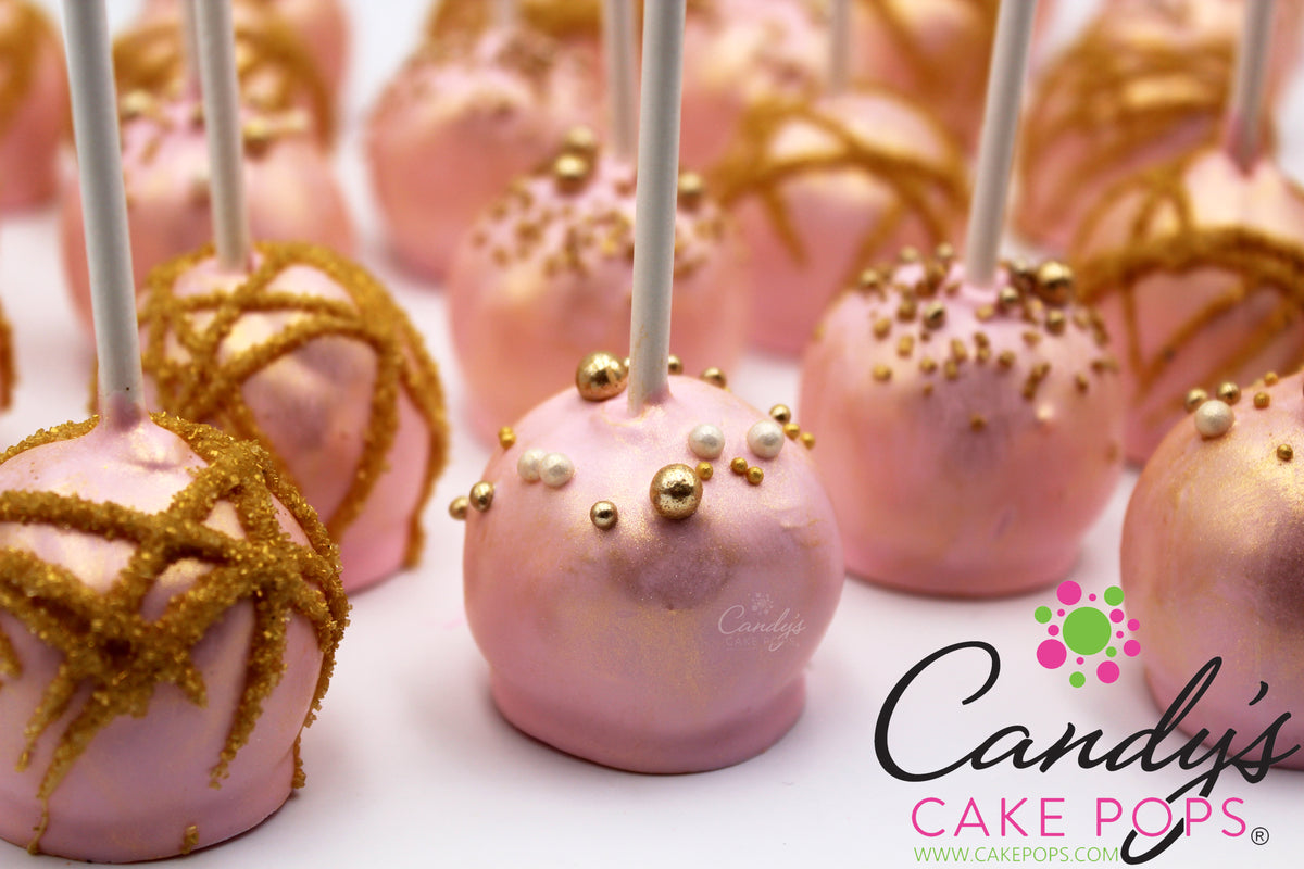 Rose Gold Cake Pops with Golden Accents and Pearls