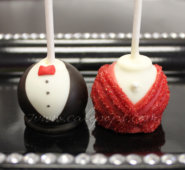 Bride & Groom Wedding Cake Pops Red Dress