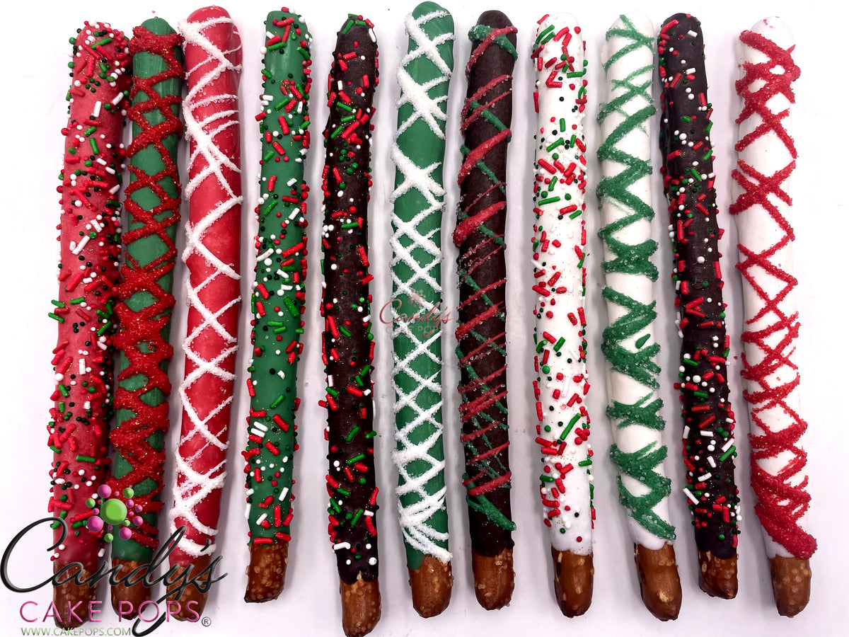 Christmas Chocolate Covered Pretzel Rods