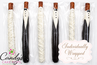 Bride and Groom Chocolate Covered Pretzel Rods - Candy's Cake Pops