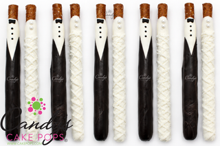 Bride and Groom Chocolate Covered Pretzel Rods - Candy's Cake Pops