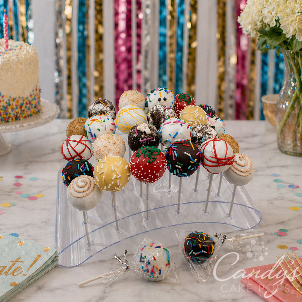 24 Count You Choose Assortment:  Cake Pops + Acrylic Display - *Shipping Included* - Candy's Cake Pops