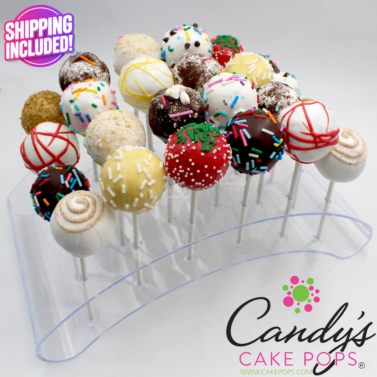 24 Count: You Choose Assortment - Cake Pops + Acrylic Display + *Shipping Included* - Candy's Cake Pops