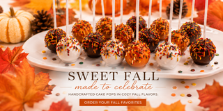 Fall Cake Pops with Sprinkles sitting on a plate with fall decor 
