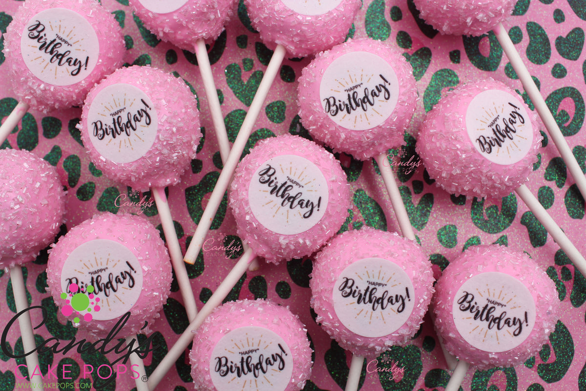Glam Birthday Edible Decal Cake Pops (Choose Color and Sprinkles : Silver, Gold, or White Diamonds)
