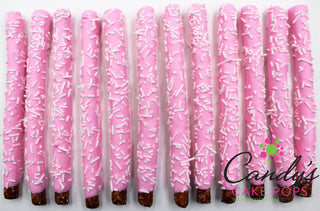 Custom Color Chocolate Covered Pretzel Rods with Sprinkles - Candy's Cake Pops