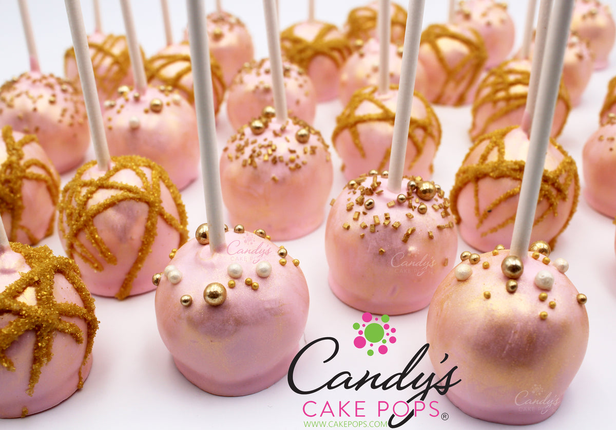 Rose Gold Cake Pops with Golden Accents and Pearls