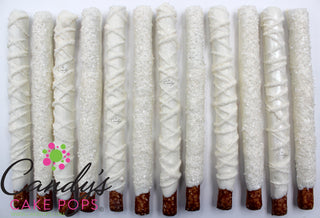 White Wedding Diamond Chocolate Covered Pretzel Rods - Candy's Cake Pops