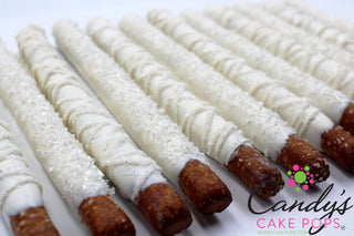 White Wedding Diamond Chocolate Covered Pretzel Rods - Candy's Cake Pops