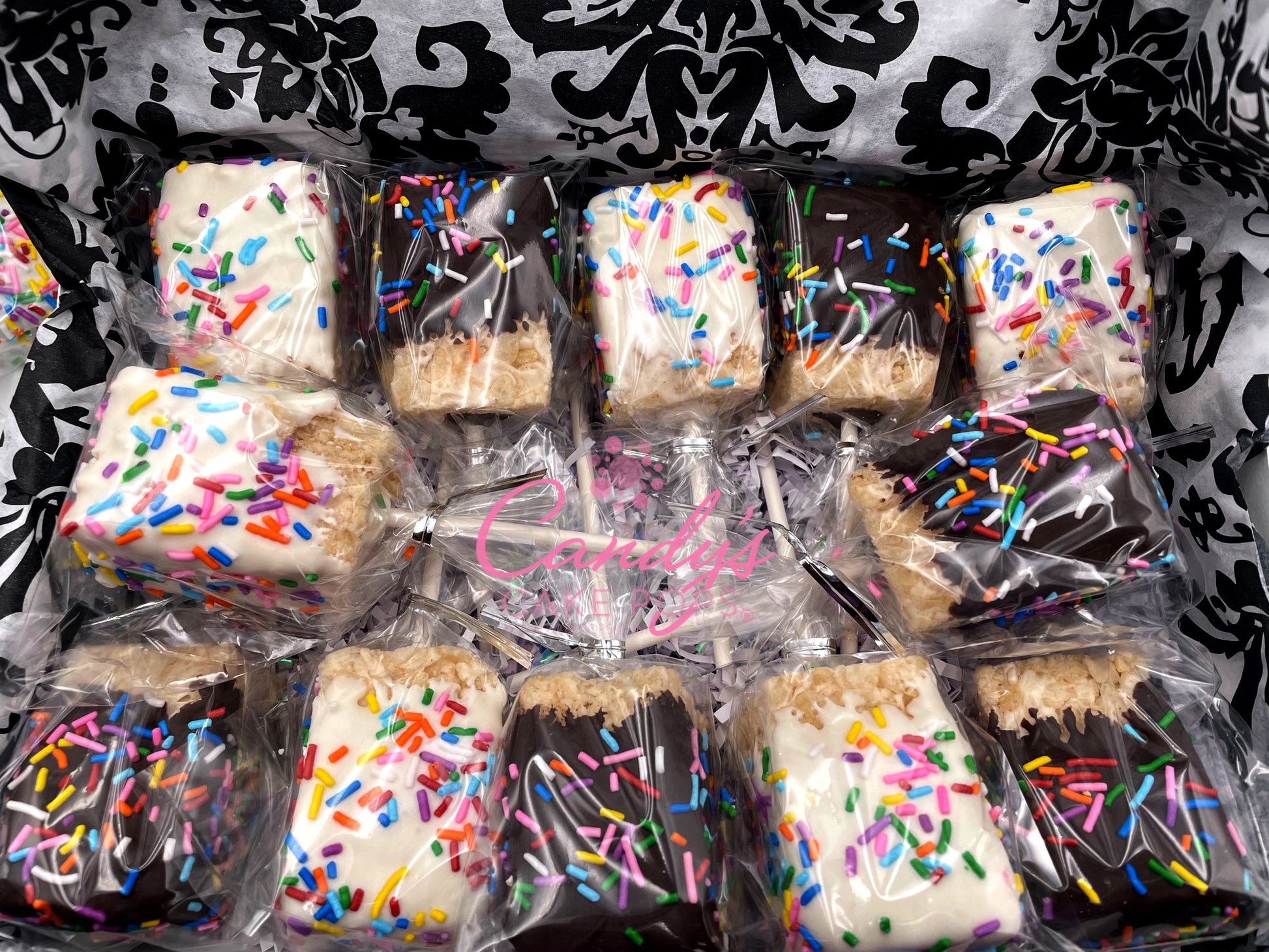 Confetti Chocolate Covered Rice Krispies - Candy's Cake Pops