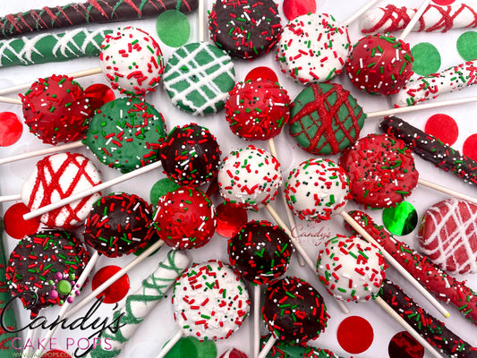 A Very Merry Christmas Variety Pack Gift Box & Party Sizes (Cake Pops + Oreos + Pretzels) - Candy's Cake Pops