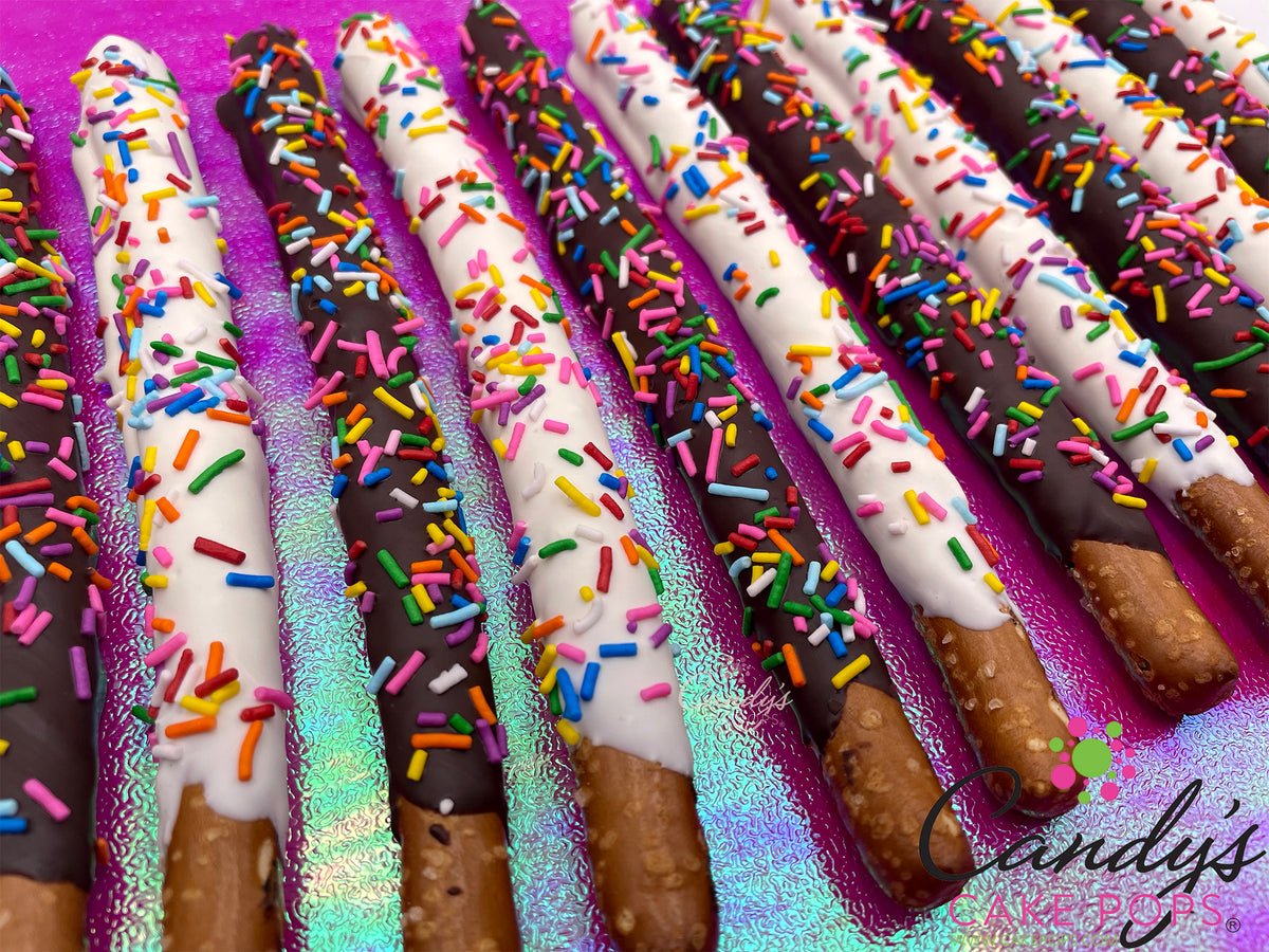 Festive Confetti Chocolate Covered Pretzel Rods