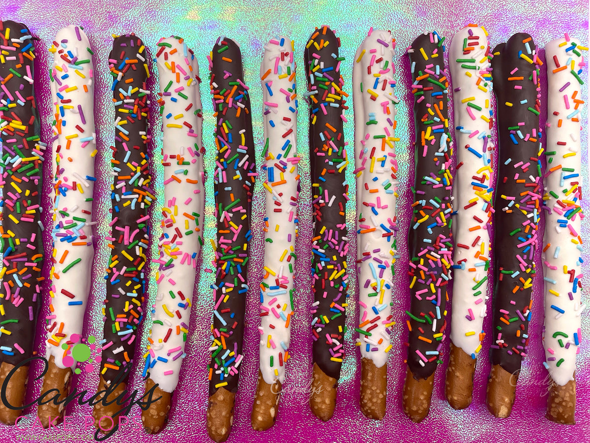 Festive Confetti Chocolate Covered Pretzel Rods