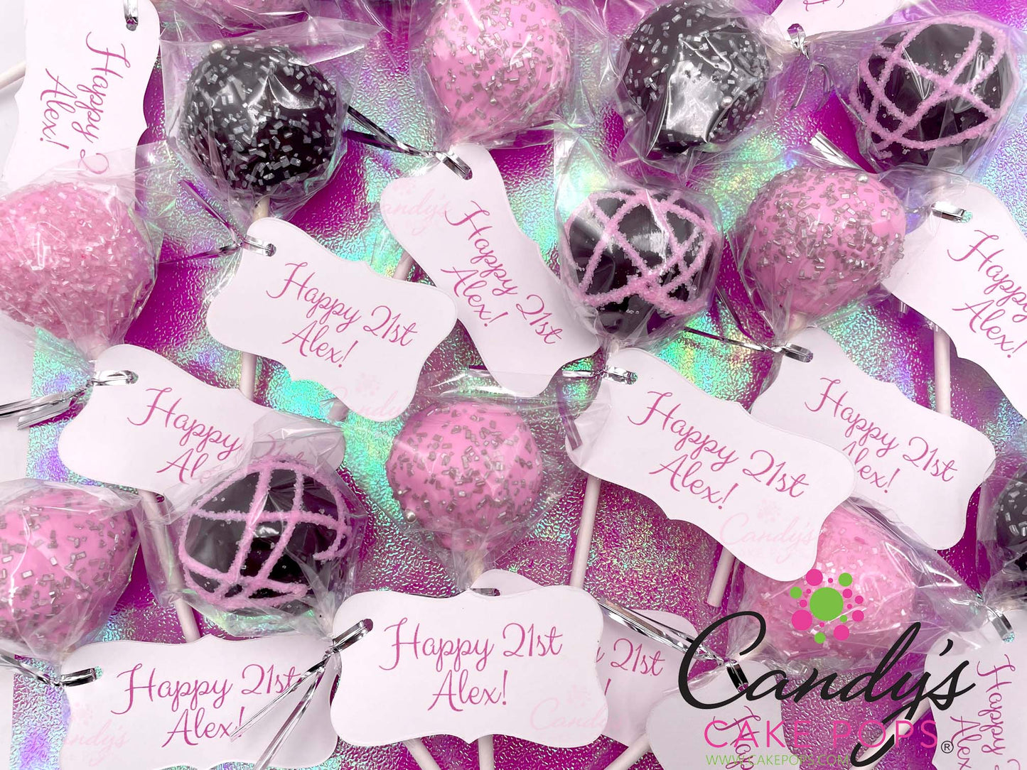 Happy Birthday Custom Color & Favor Tag Cake Pops - Candy's Cake Pops