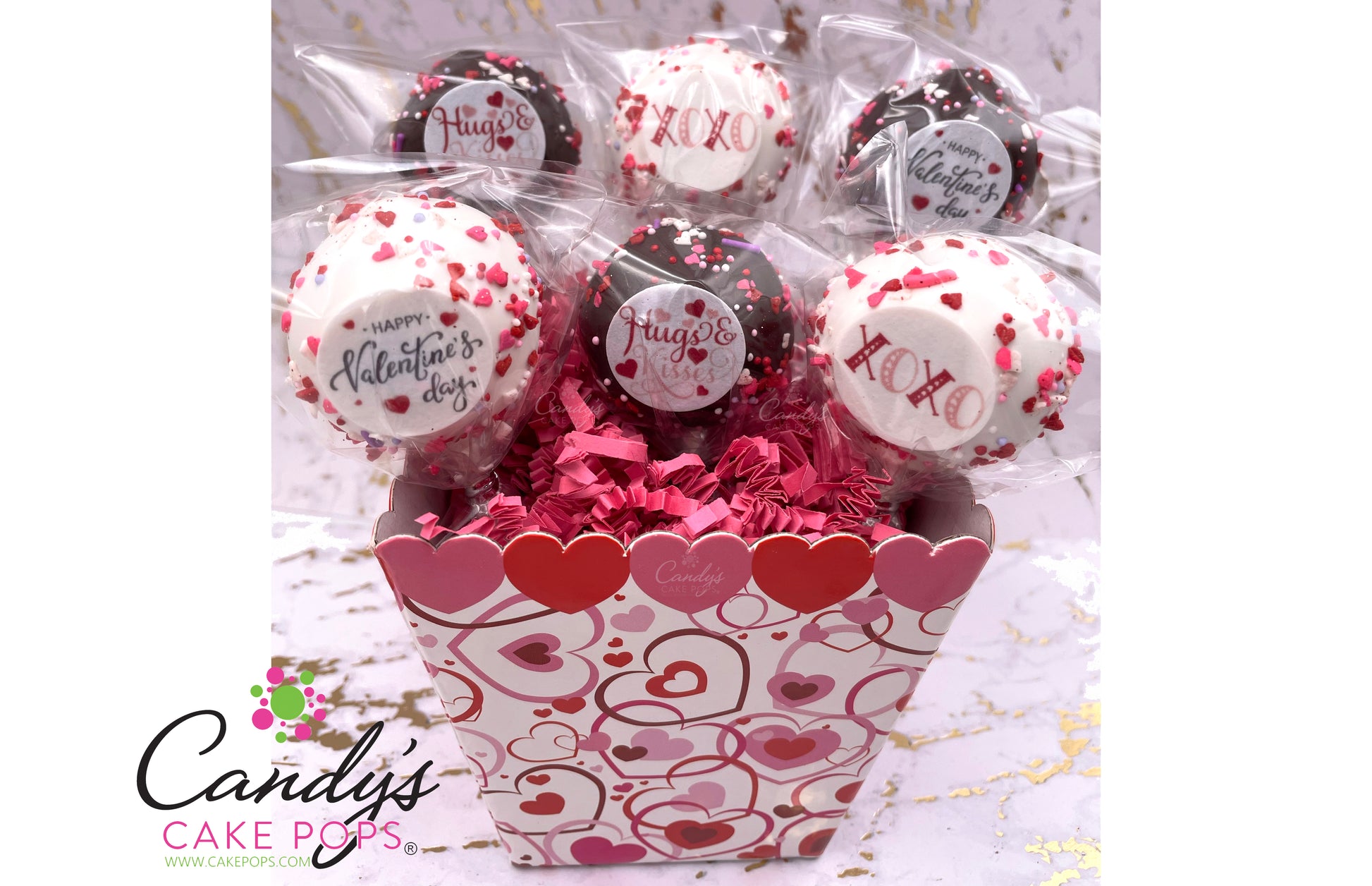 Half Dozen Valentine's Day Conversation Heart Cake Pop Gift Box - Candy's Cake Pops