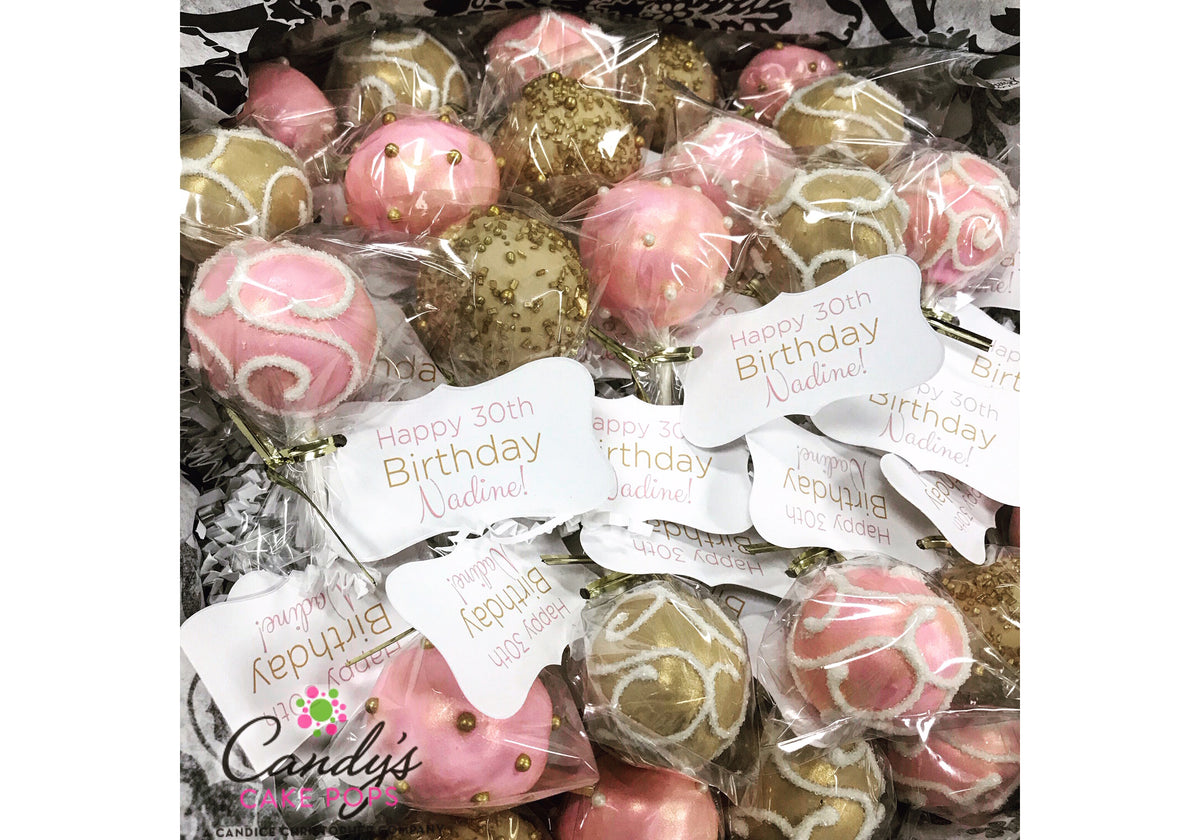 Happy Birthday Custom Color & Favor Tag Cake Pops (2+ Dozen)