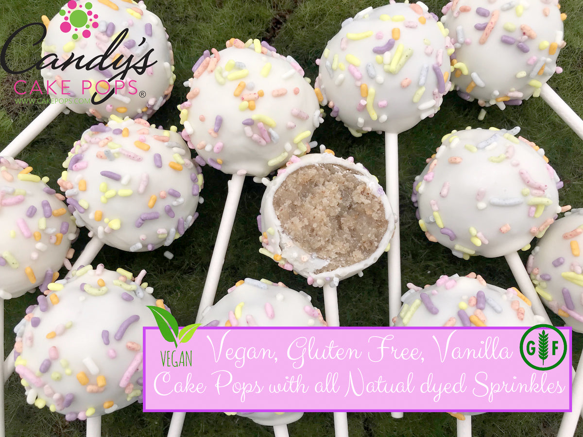 Vegan, Gluten Free, Vanilla Cake Pops w/ Naturally Dyed Rainbow Sprinkles