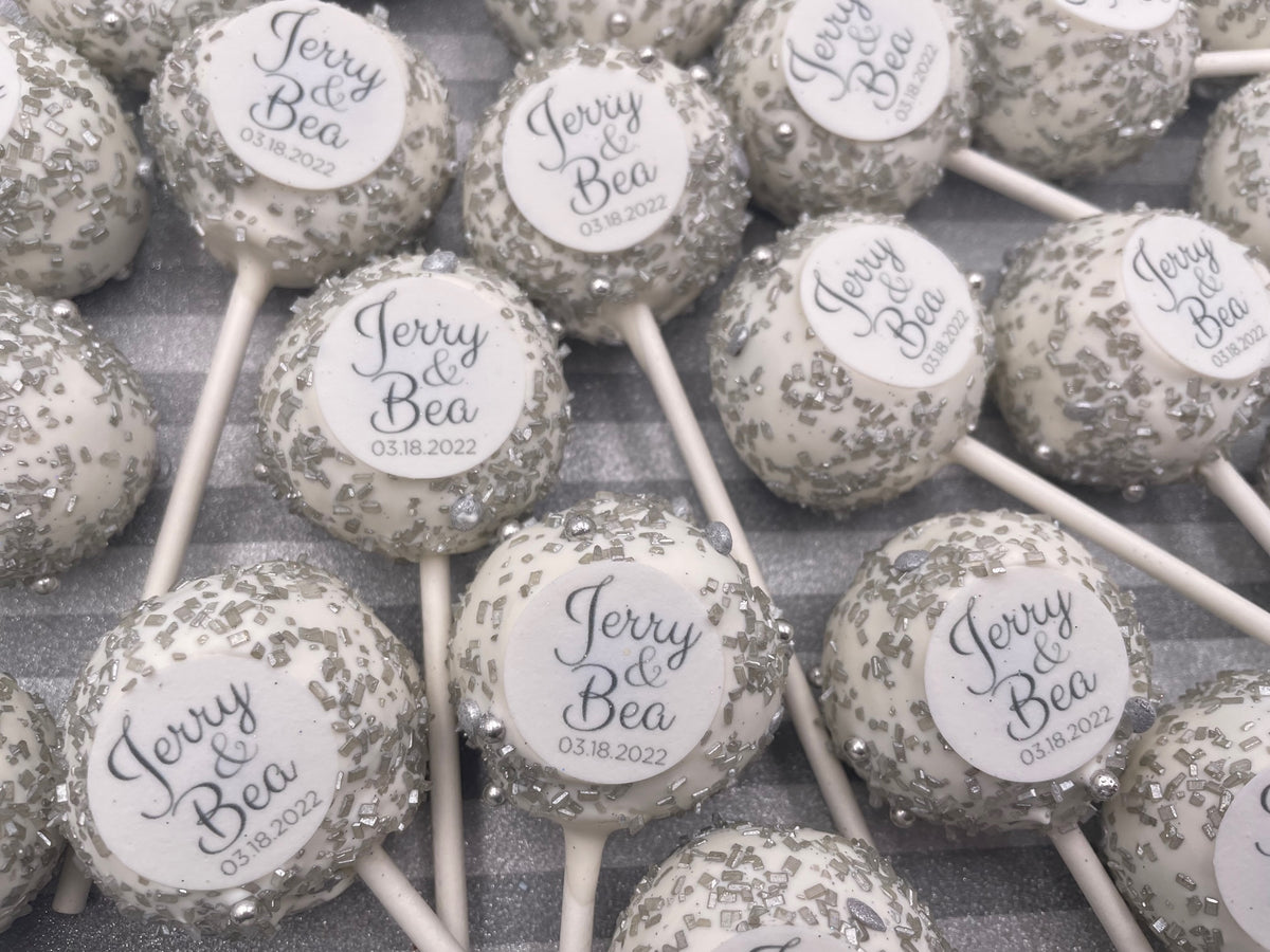 Wedding Favor Cake Pops Name + Date (Customize Colors) Place Setting, Hotel Welcome Gift
